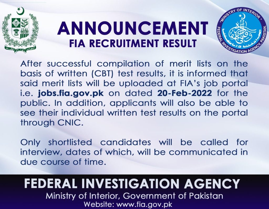 Official Notification of FIA Written Result 2022