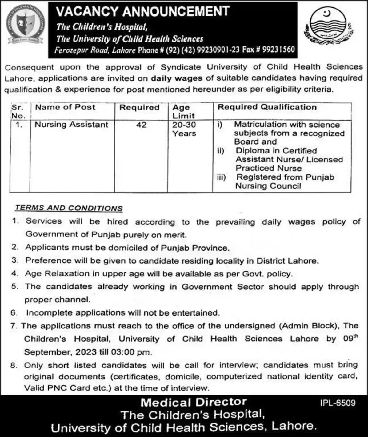 Govt Jobs in Pakistan Online Apply – University of Child Health Science Lahore Jobs 2023 – Pakistan Jobs Bank
