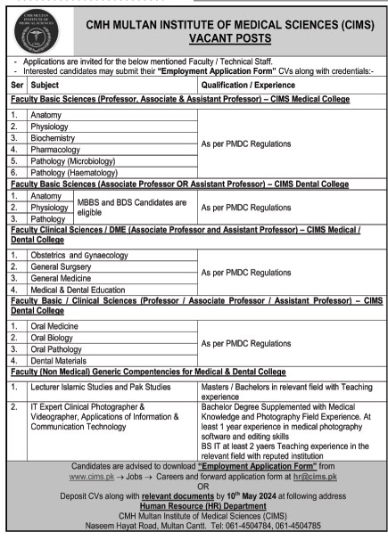 CMH Multan Jobs 2024 | Combined Military Hospital (50+ Seats)