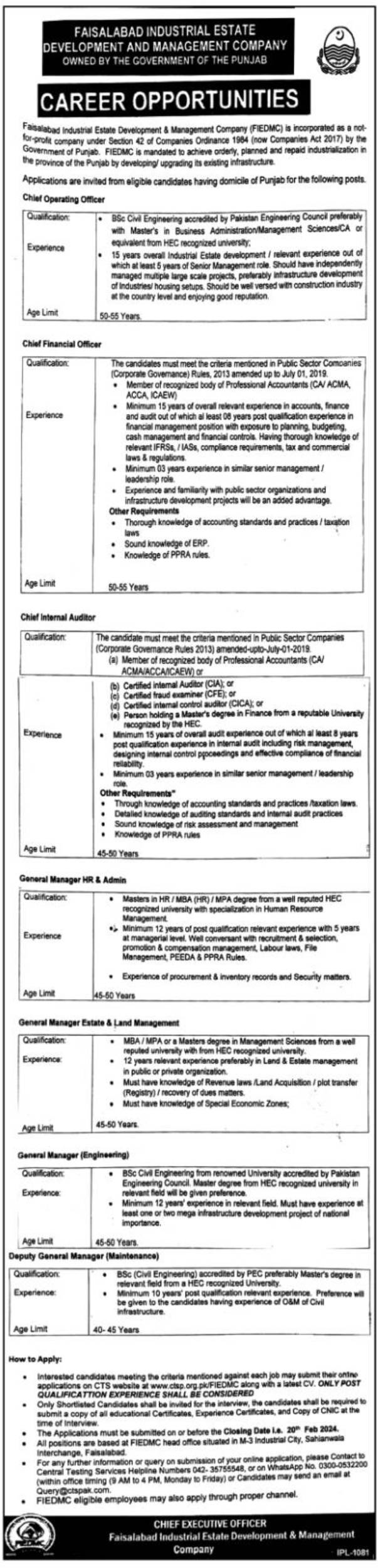 FIEDMC Jobs 2024 | Faisalabad Industrial Estate