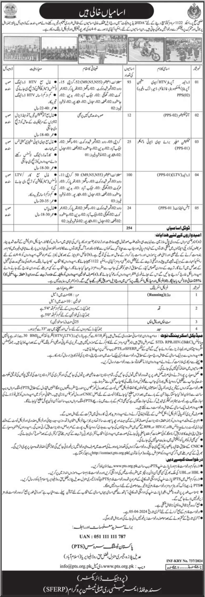 Sindh Rescue 1122 Jobs 2024 PTS Apply Online (434+ Seats)