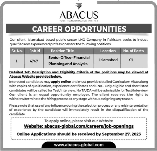 Abacus Global Jobs 2023 in Islamabad