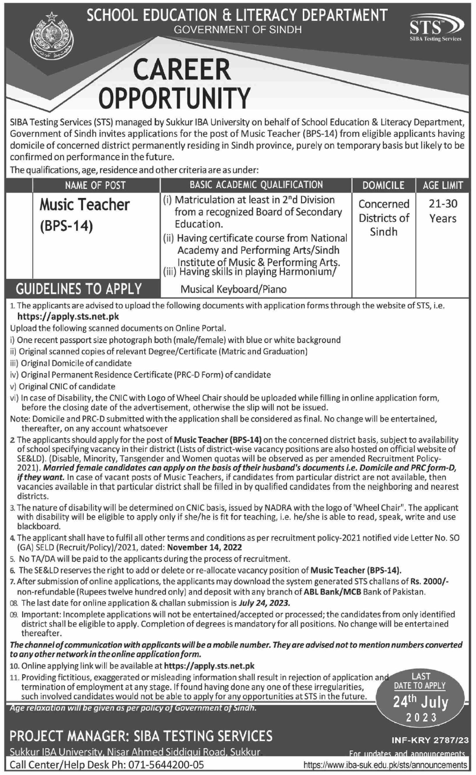 Government of Sindh Jobs 2023 – School Education & Literacy Department Sindh Jobs 2023