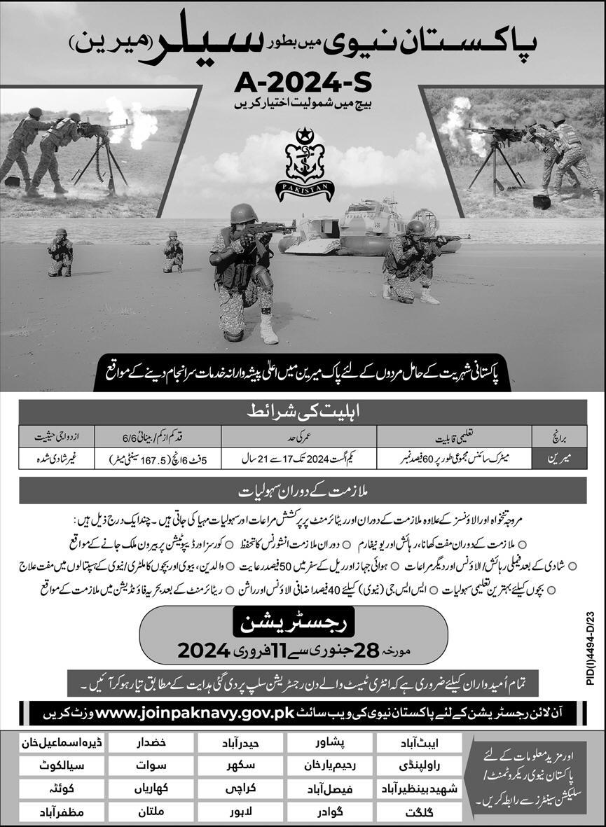 Pakistan Navy Sailor Jobs 2024 Matric Base | Batch B-2024 (S)