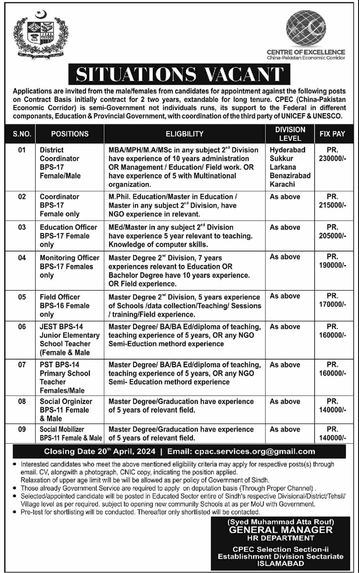 Establishment Division Islamabad Jobs 2024