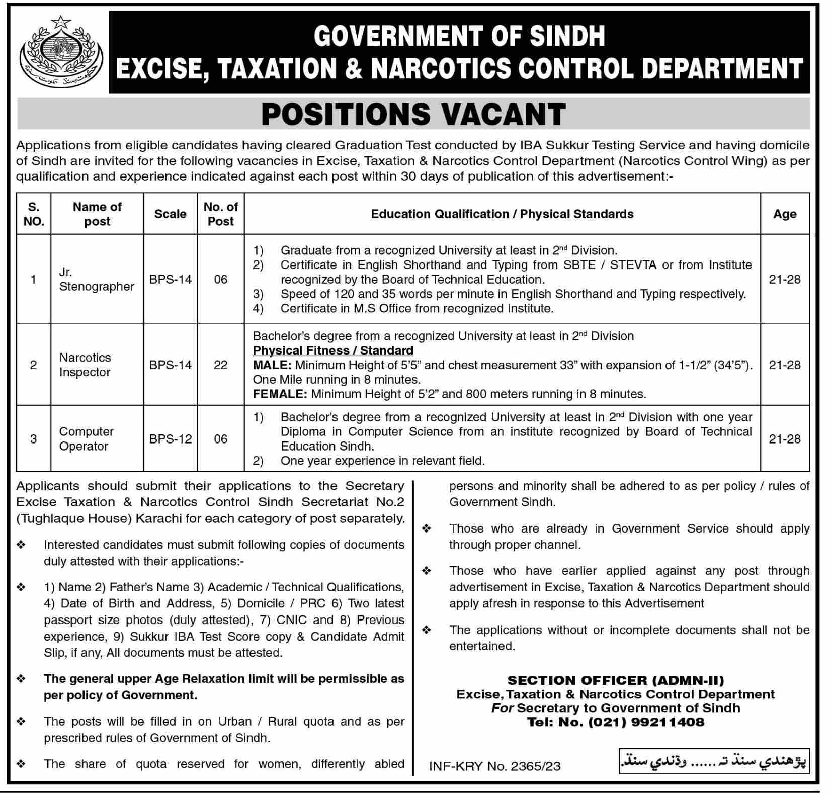 Government Jobs 2023 – Excise And Taxation Jobs Sindh 2023 (160+ Seats)