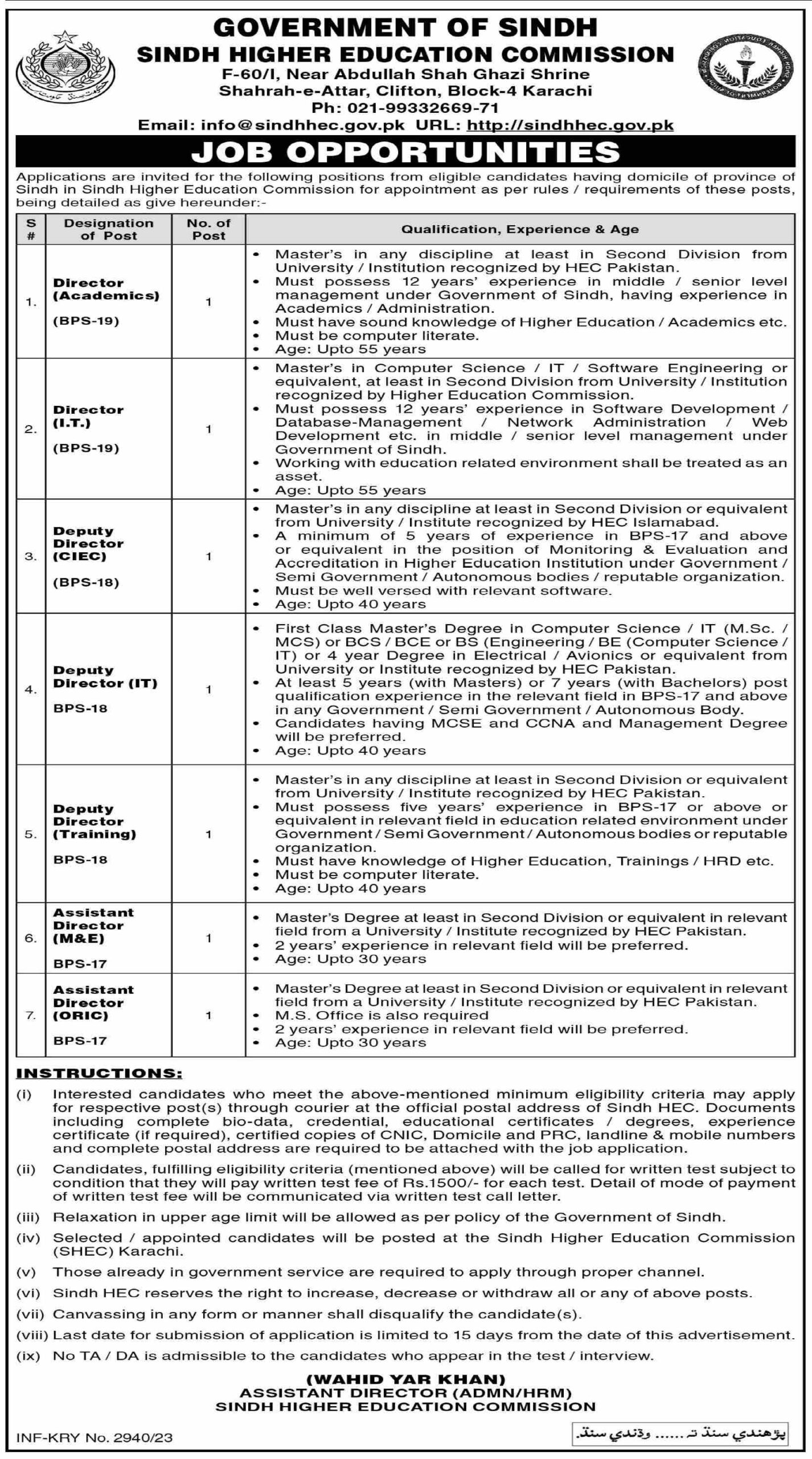 Sindh HEC Jobs 2023 Apply Online (Higher Education Commission)