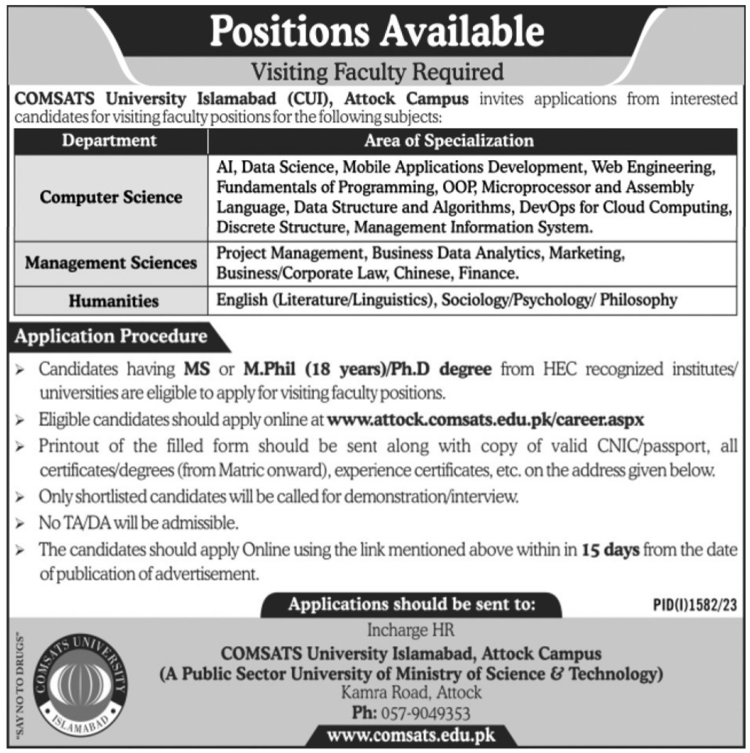 Govt Jobs in Pakistan Today – Comsats University Islamabad Jobs 2023