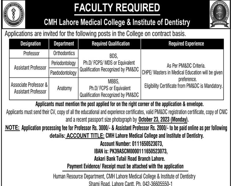 CMH Lahore Jobs 2023 Apply Now