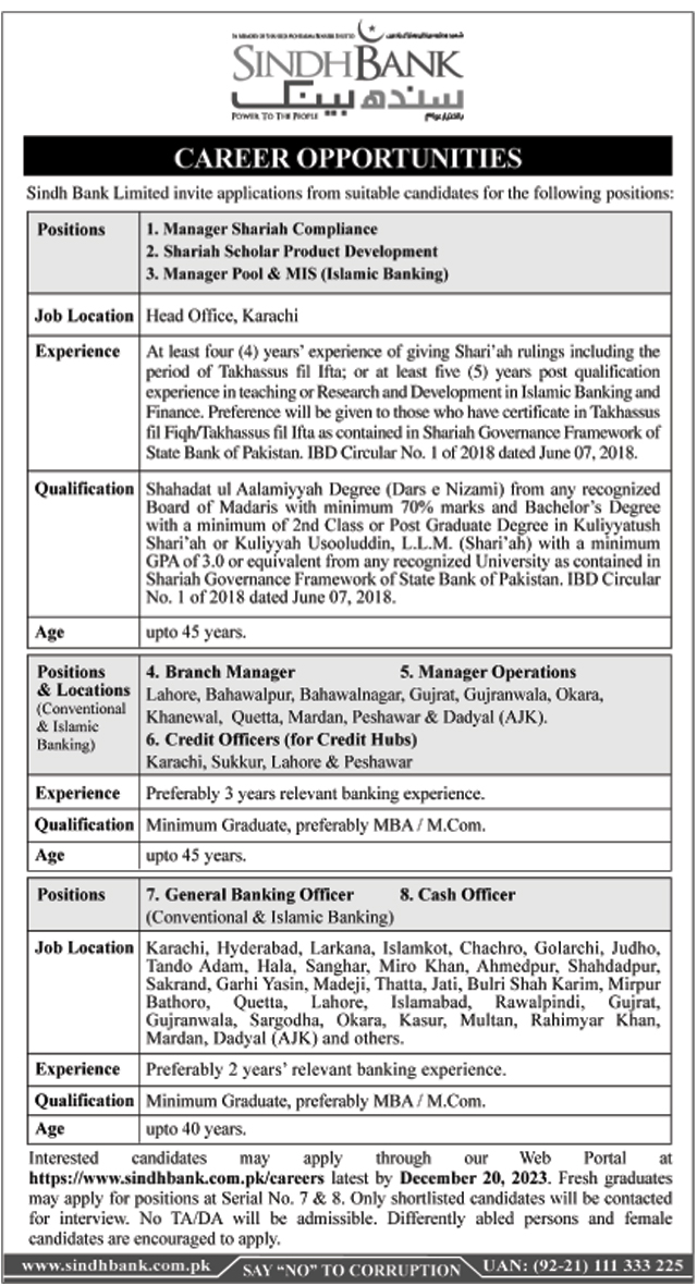 Sindh Bank Jobs 2023 | Apply Online