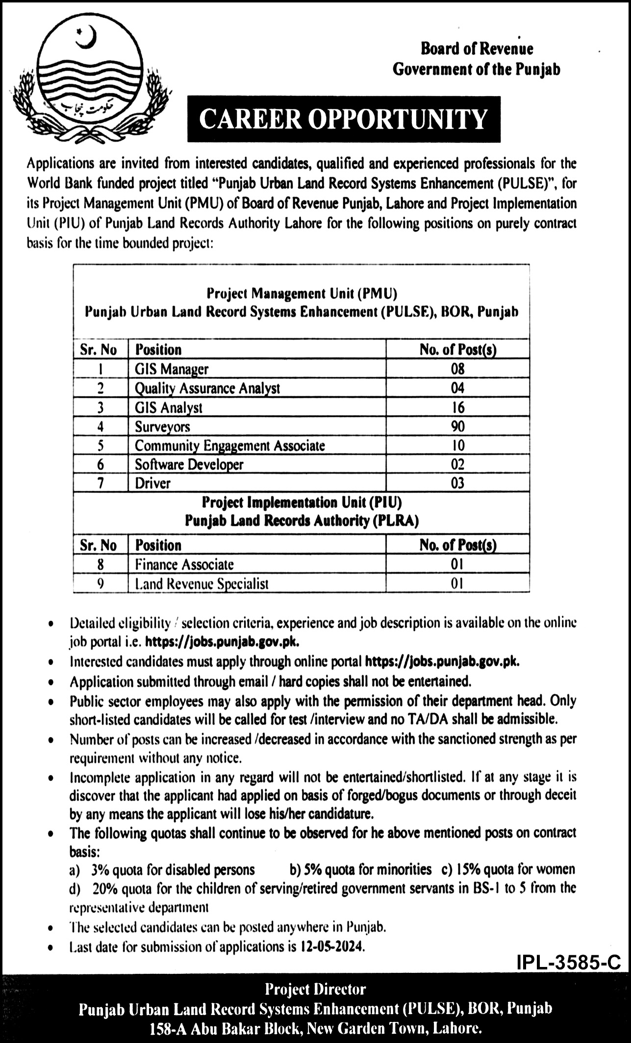 Board of Revenue Punjab Jobs 2024 BOR (135+ Seats)